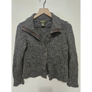 Eddie Bauer Womens Wool Blend Button Front Cardigan Gray‎ Marl Elbow Patches M